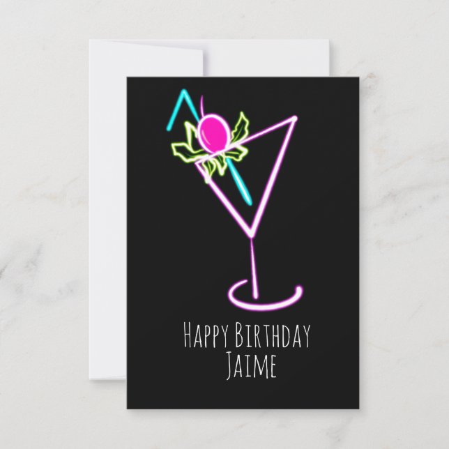 Carte Boisson Cocktail Neon Anniversaire Noir (Devant)