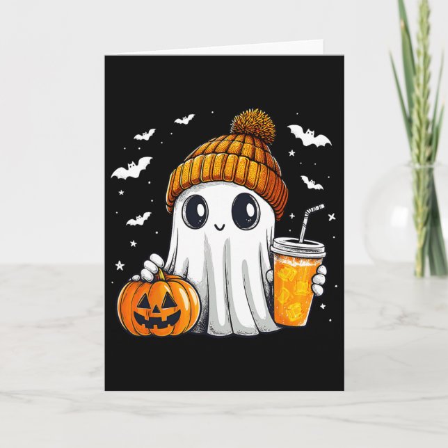 Carte Boisson Halloween Fantôme Citrouille Épice Latte A (Devant)