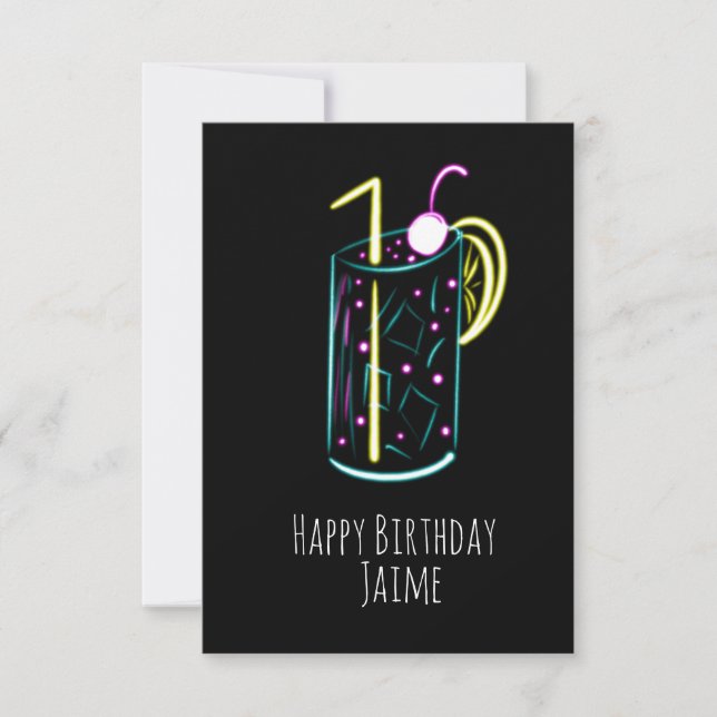 Carte Boisson néon Fête d'anniversaire Noir (Devant)