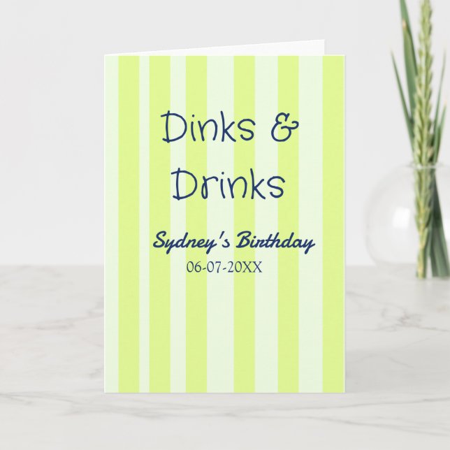 Carte boissons & verres rayé vert anniversaire nom date (Devant)