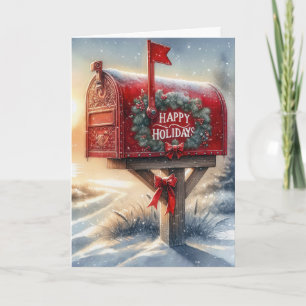 Carte Boîte aux lettres de Noël rouge en neige