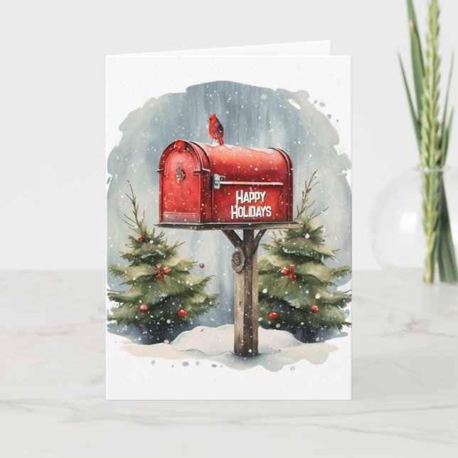 Carte Boîte aux lettres rouge de Noël Watercolor (Devant)