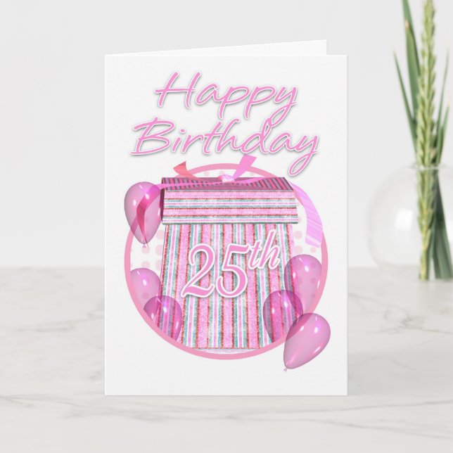 Carte Boîte cadeau 25e anniversaire - rose - Joyeux anni (Devant)