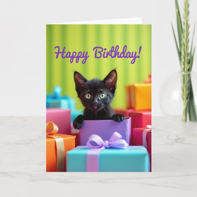 Carte Boîte Cadeau de Chat Festif (Devant)