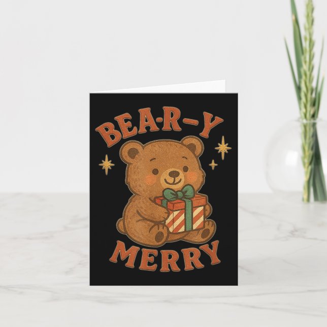 Carte Boîte de Cadeau d'Ours Rétro Mignon de Noël Beary  (Devant)
