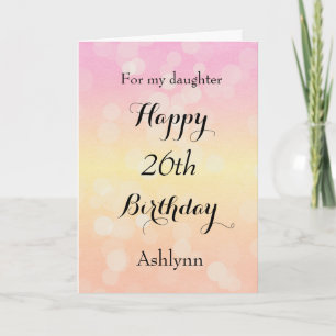 Carte Bokeh jaune et rose 26e anniversaire