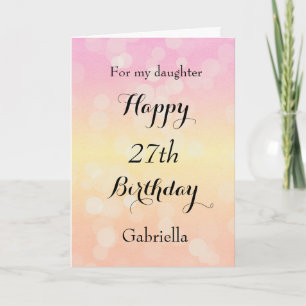Carte Bokeh jaune et rose 27e anniversaire