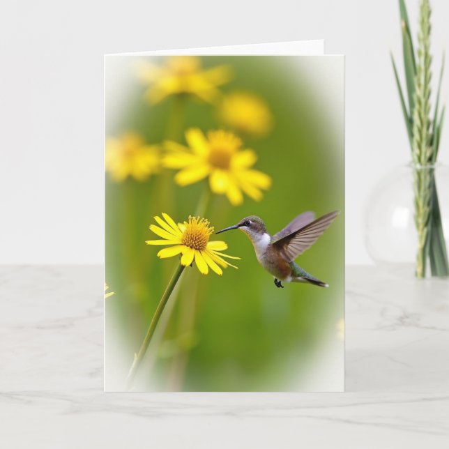 Carte Bokeh Oiseau et Fleur (Devant)