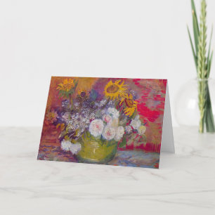 Carte Bol avec tournesols et roses de Vincent van Gogh