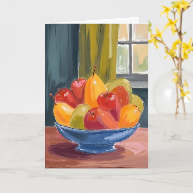 Carte Bol de fruits peinture à l'aquarelle (Fleur jaune)