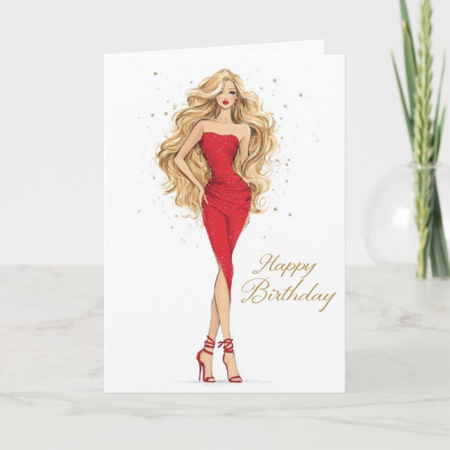 Carte Bold & Beautiful Red Dress Birthday Card (Devant)