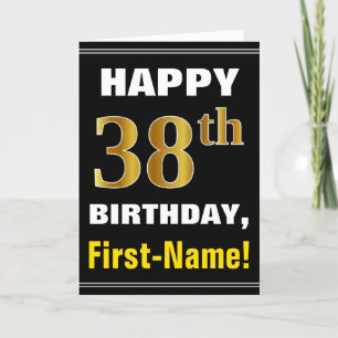 Carte Bold, Black, Faux Gold 38th Birthday w/ Name Card