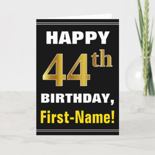 Carte Bold, Black, Faux Gold 44th Birthday w/ Name Card