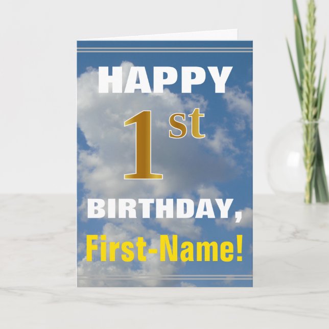 Carte Bold, Ciel nuageux, Faux Gold 1er Anniversaire + N (Devant)