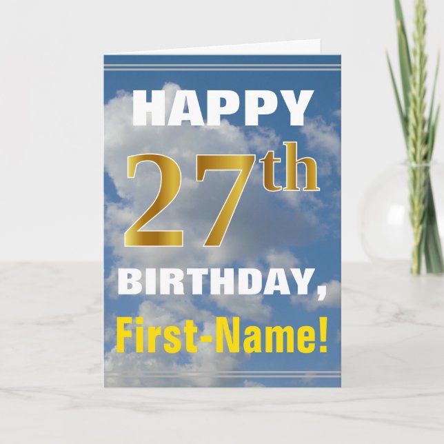 Carte Bold, Ciel nuageux, Faux Gold 27e anniversaire + N (Devant)