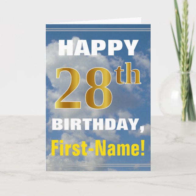 Carte Bold, Ciel nuageux, Faux Gold 28e anniversaire + N (Devant)