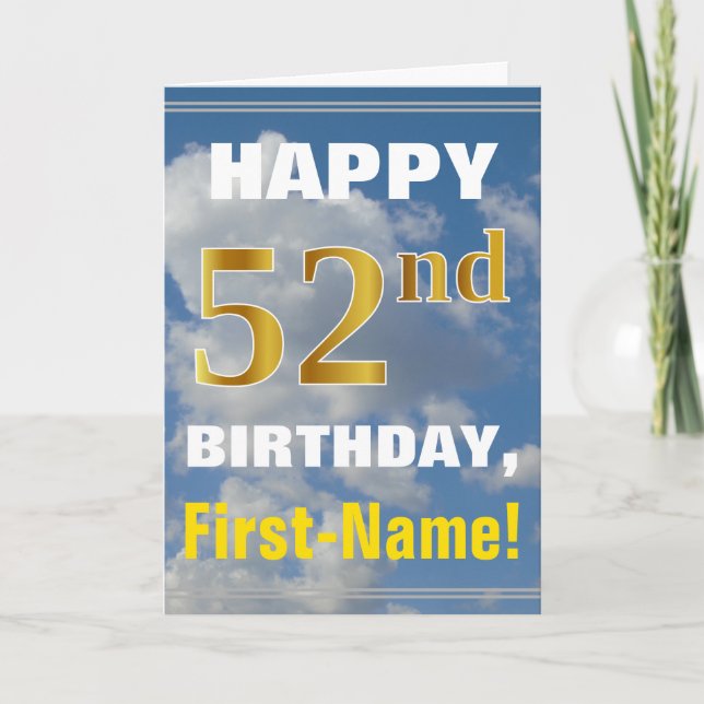 Carte Bold, Ciel nuageux, Faux Gold 52e anniversaire + N (Devant)