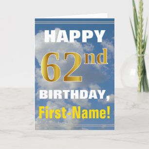Carte Bold, Ciel nuageux, Faux Gold 62e anniversaire + N