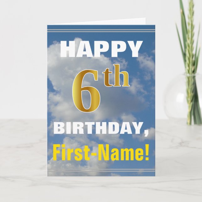 Carte Bold, Ciel nuageux, Faux Gold 6ème anniversaire +  (Devant)