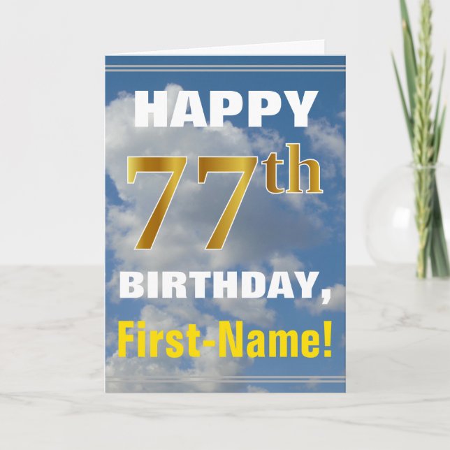Carte Bold, Ciel nuageux, Faux Gold 77e anniversaire + N (Devant)