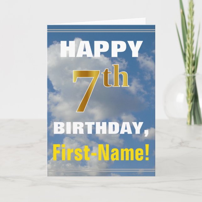 Carte Bold, Ciel nuageux, Faux Gold 7e Anniversaire + No (Devant)