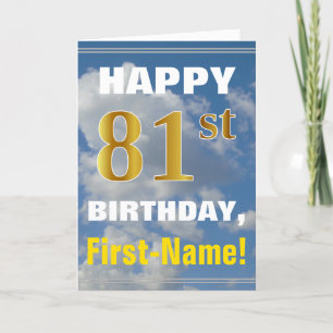 Carte Bold, Ciel nuageux, Faux Gold 81ème Anniversaire +