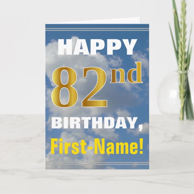Carte Bold, Ciel nuageux, Faux Gold 82e anniversaire + N (Devant)