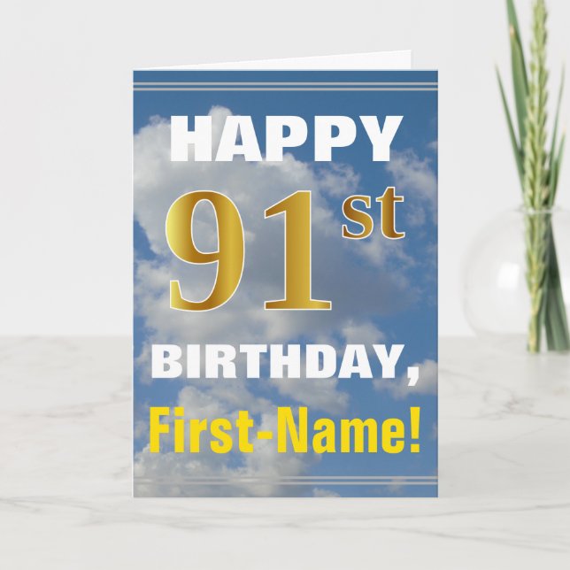 Carte Bold, Ciel nuageux, Faux Gold 91ème Anniversaire + (Devant)