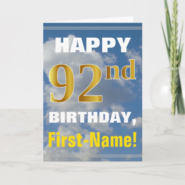 Carte Bold, Ciel nuageux, Faux Gold 92e anniversaire + N (Devant)