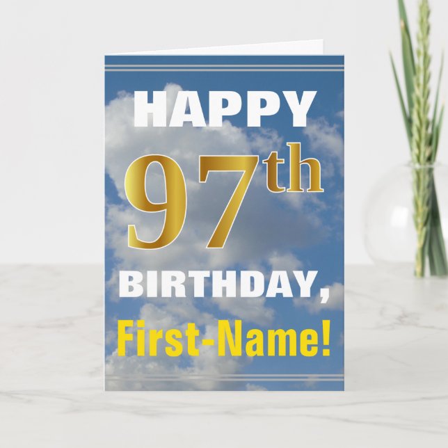 Carte Bold, Ciel nuageux, Faux Gold 97e anniversaire + N (Devant)