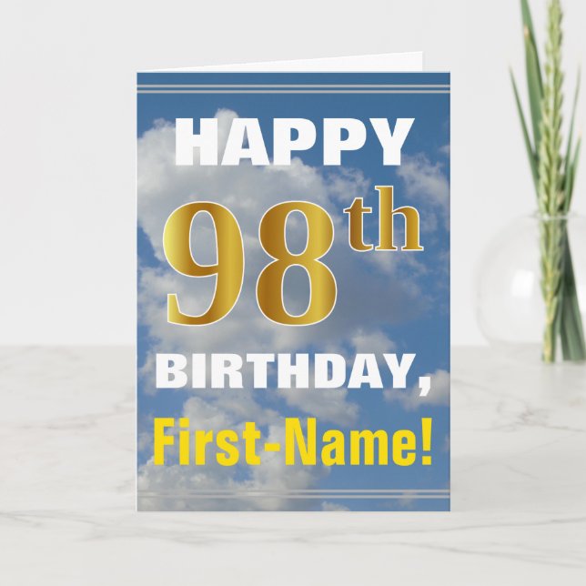 Carte Bold, Ciel nuageux, Faux Gold 98e anniversaire + N (Devant)