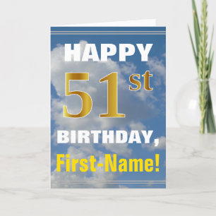 Carte Bold, Cloudy Sky, Faux Gold 51st Birthday + Name