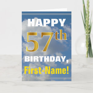 Carte Bold, Cloudy Sky, Faux Gold 57th Birthday + Name