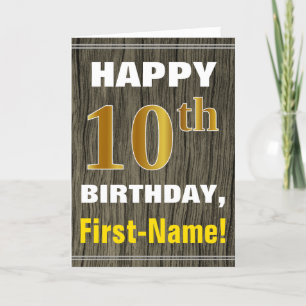 Carte Bold, Faux Wood, Faux Gold 10e anniversaire + Nom