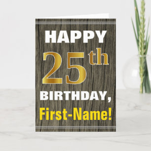 Carte Bold, Faux Wood, Faux Gold 25e anniversaire + Nom