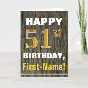 Carte Bold, Faux Wood, Faux Gold 51e anniversaire + Nom