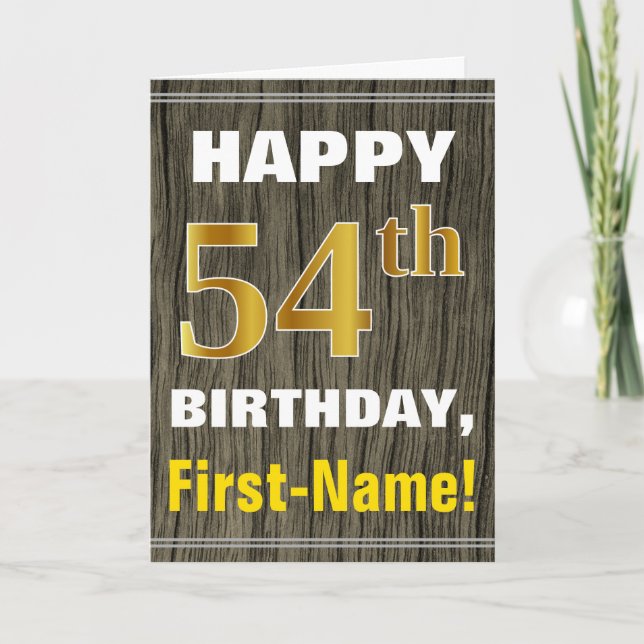 Carte Bold, Faux Wood, Faux Gold 54e anniversaire + Nom (Devant)