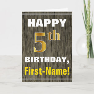 Carte Bold, Faux Wood, Faux Gold 5e anniversaire + Nom