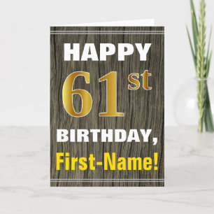 Carte Bold, Faux Wood, Faux Gold 61ème anniversaire + No
