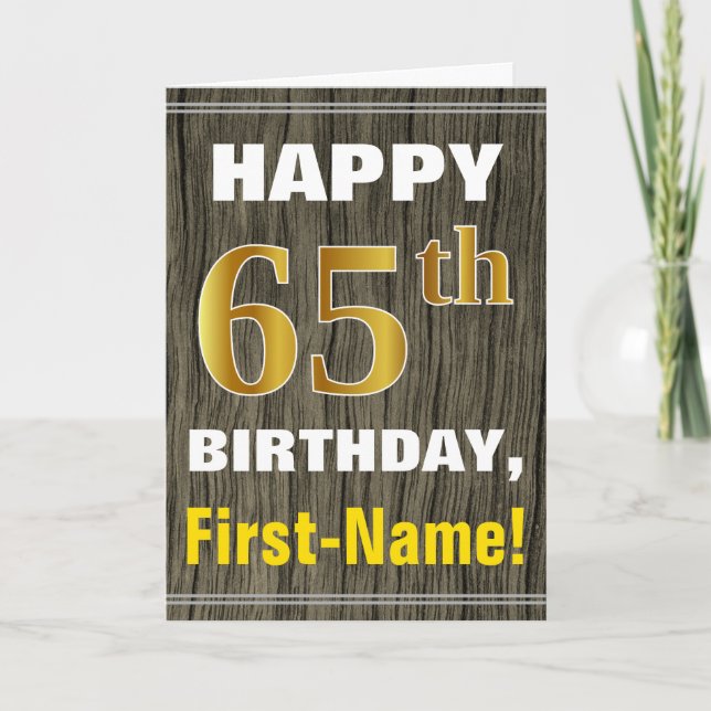 Carte Bold, Faux Wood, Faux Gold 65e anniversaire + Nom (Devant)