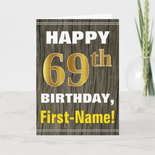 Carte Bold, Faux Wood, Faux Gold 69e anniversaire + Nom