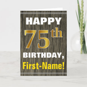 Carte Bold, Faux Wood, Faux Gold 75e anniversaire + Nom