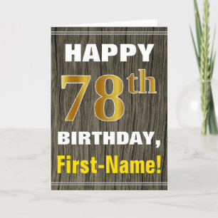 Carte Bold, Faux Wood, Faux Gold 78e anniversaire + Nom