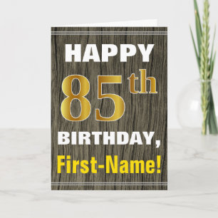 Carte Bold, Faux Wood, Faux Gold 85e anniversaire + Nom