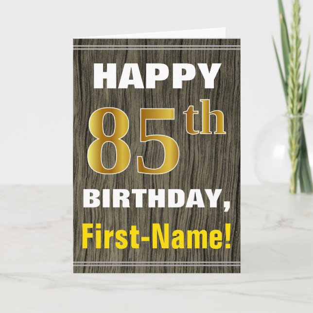 Carte Bold, Faux Wood, Faux Gold 85e anniversaire + Nom (Devant)