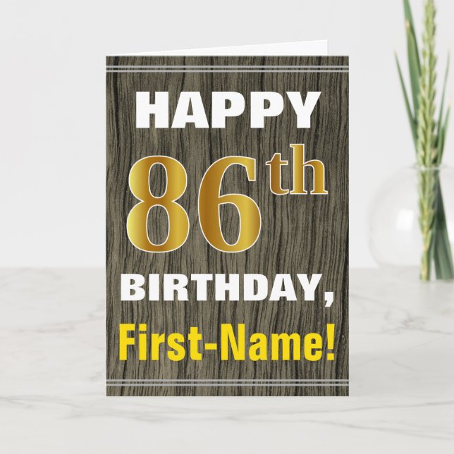 Carte Bold, Faux Wood, Faux Gold 86e anniversaire + Nom (Devant)
