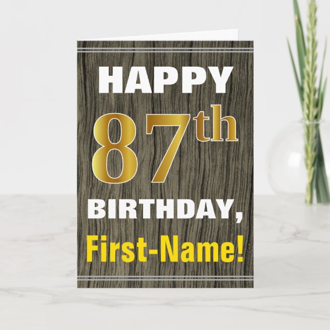 Carte Bold, Faux Wood, Faux Gold 87e anniversaire + Nom (Devant)