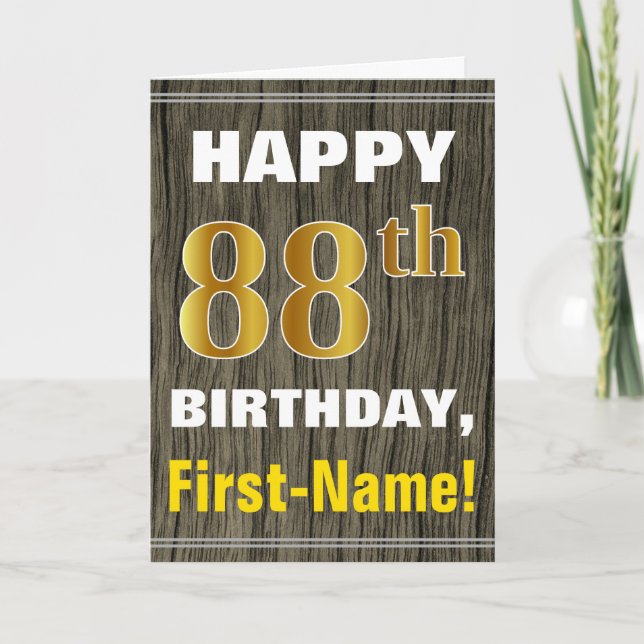 Carte Bold, Faux Wood, Faux Gold 88e anniversaire + Nom (Devant)