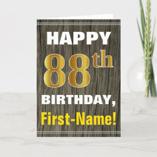 Carte Bold, Faux Wood, Faux Gold 88e anniversaire + Nom