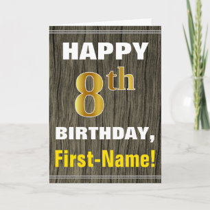 Carte Bold, Faux Wood, Faux Gold 8ème anniversaire + Nom